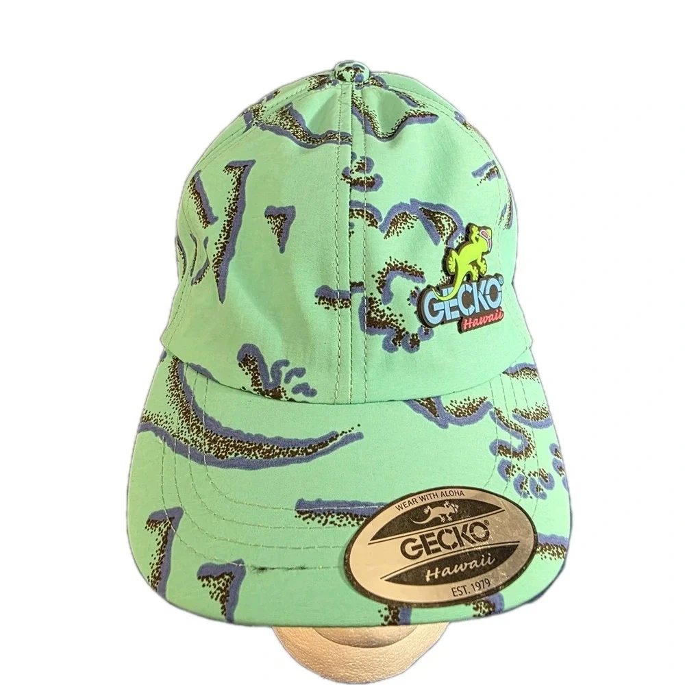 Vintage Gecko Hawaii Lizard Glasses ‎ AOP All Over Print Strapback Hat OSFM Teal